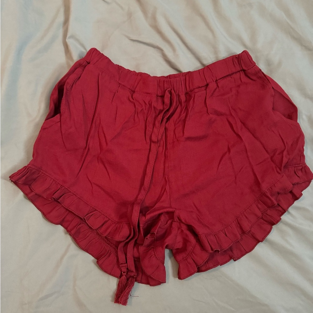 Burgundy ruffled shorts